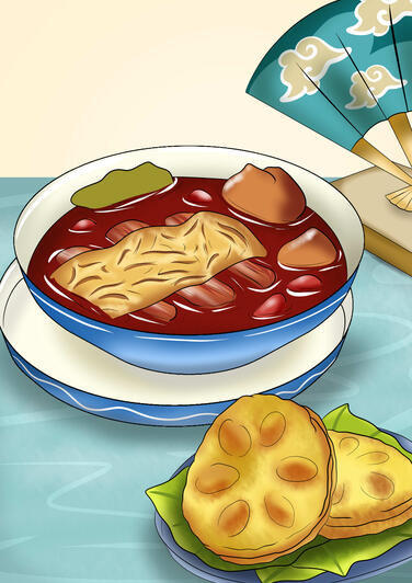 Lotus Cake and Spicy Meat Stew